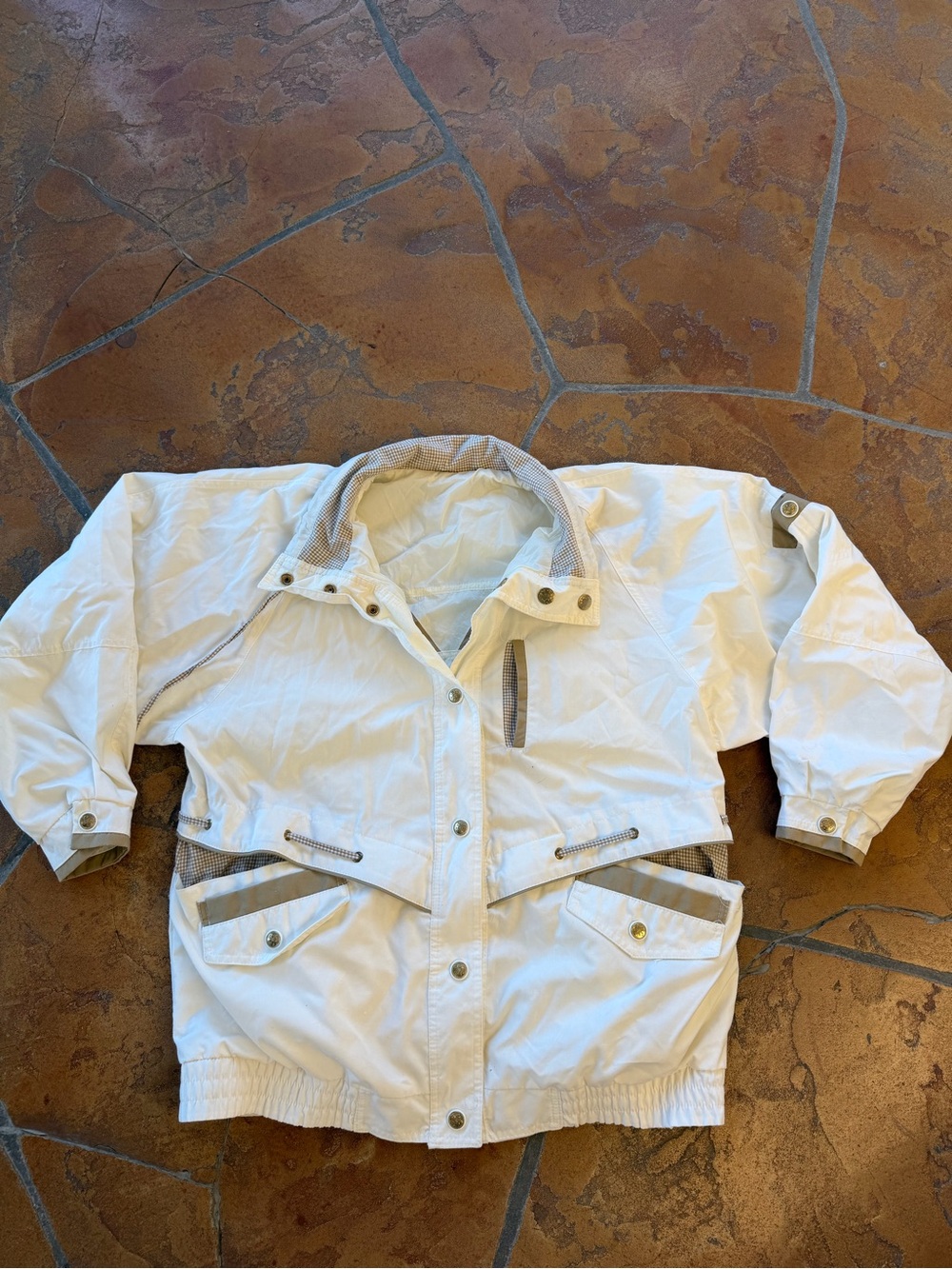 Vintage 80s Current Seen B-Action Women’s White Jacket Zip Snap Collared Lined M